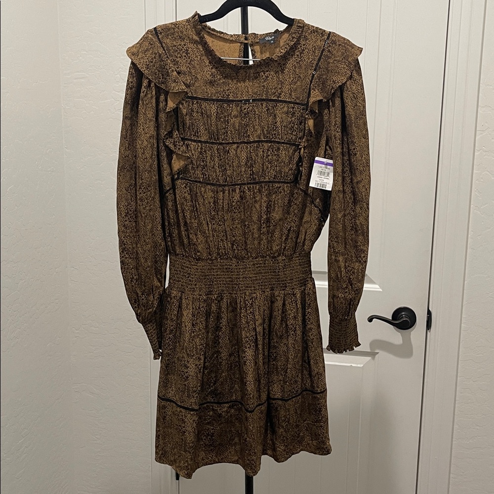 RAILS Faren Sepia Python Smocked Waist Ruffle Detail , long Sleeves Sz M - Picture 4 of 16